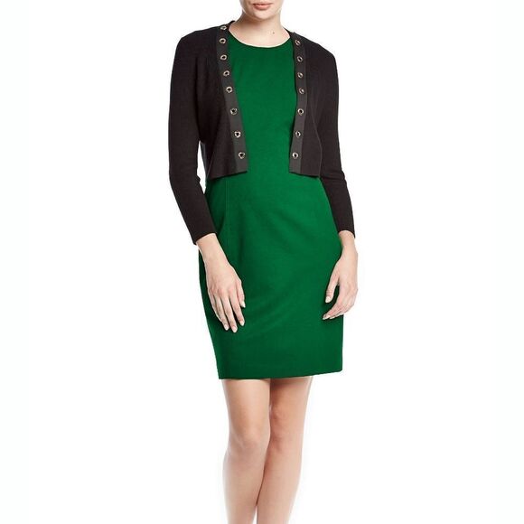 New! CALVIN KLEIN Women's Grommet Black Cropped Cardigan Shrug Sweater - Picture 1 of 8